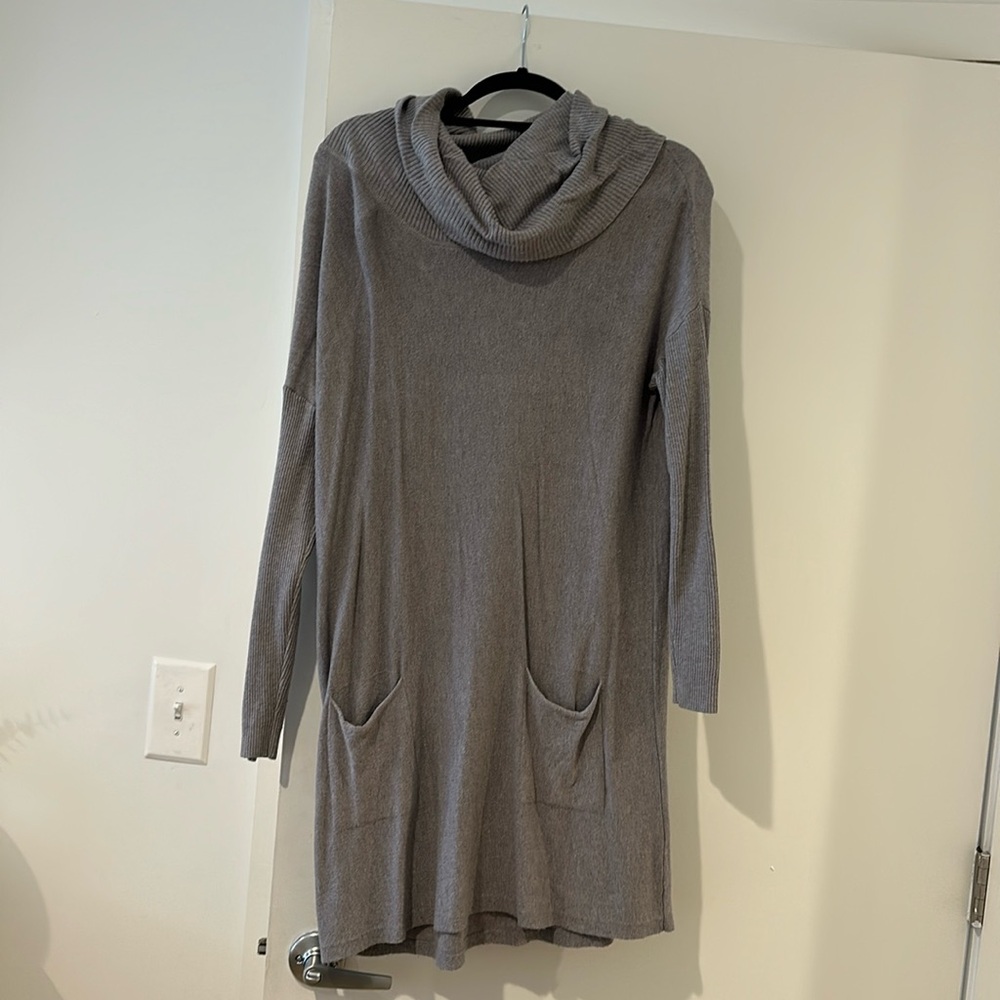 Gray cowl neck sweater dress